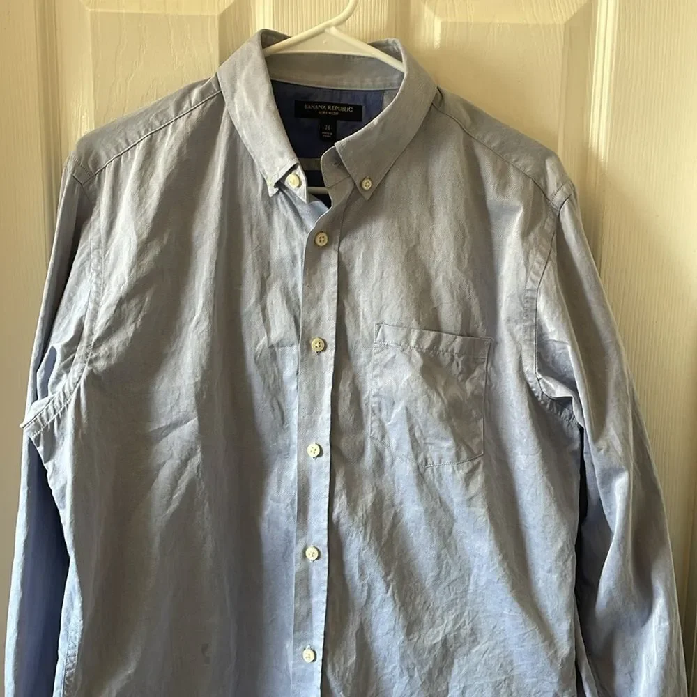 Banana Republic Button Up Front Shirt, Men's, Blue Soft Wash size medium m